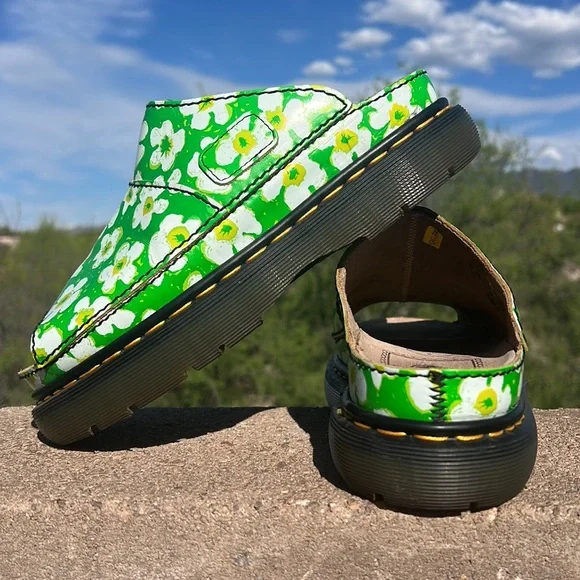 🏴󠁧󠁢󠁥󠁮󠁧󠁿 Dr. Martens MIE Vintage 90’s Green Daisy Floral Platform Slides UK 8 - Picture 7 of 16